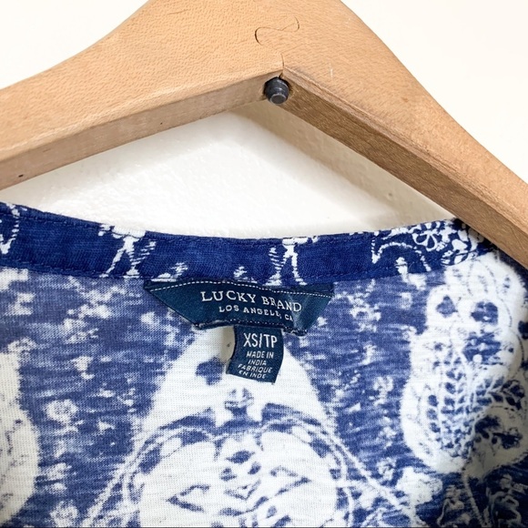 Lucky Brand Blue White Boho Print Tunic‎ Blouse XS - Picture 5 of 7